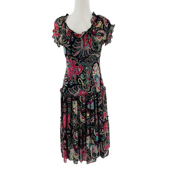 Jessica Howard Black Paisley Sheer Tiered Flutter Sleeve Dress Women Sz 6P - Picture 5 of 9
